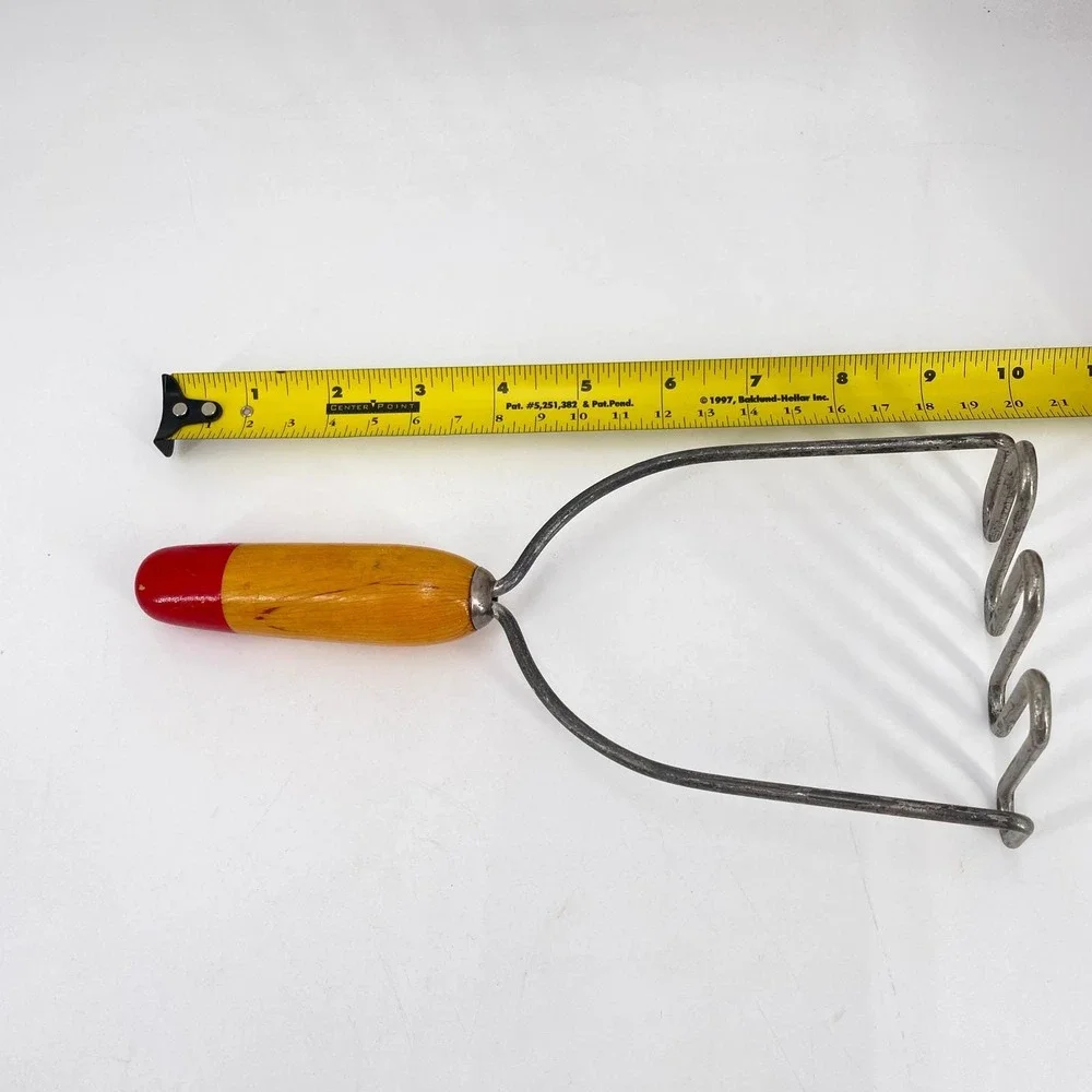 Vintage Potato Masher Zigzag Wire Wood Handle Red Tip Farmhouse Kitchen Tool